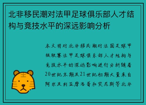 北非移民潮对法甲足球俱乐部人才结构与竞技水平的深远影响分析
